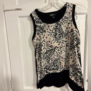 DKNY Sleeveless Knit Top – Cotton/Nylon – Black & Print – XS – Machine Washable